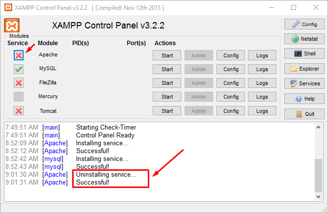 Uninstall Apache Service di WIndows Dengan XAMPP