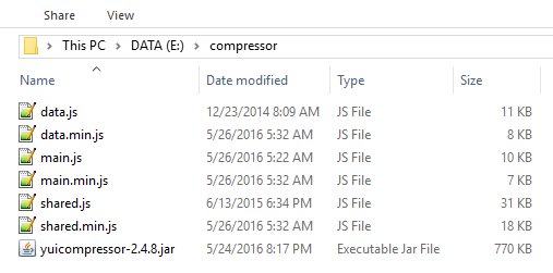 Hasil Kompres Banyak File Javascript Dengan YUI Compressor