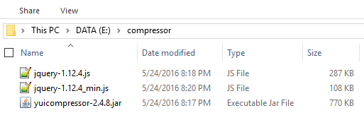 Hasil Kompres File Javascript Menggunakan YUICompressor