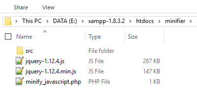Hasil Kompres File Javascript Dengan PHP - Minify