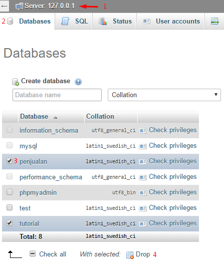 Menghapus Banyak Database Dengan phpMyAdmin