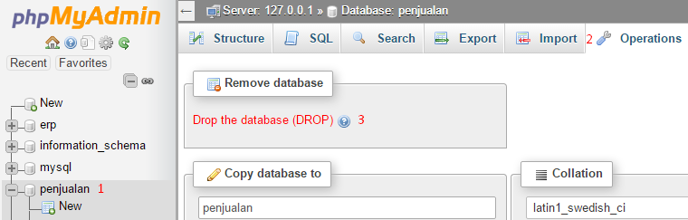 Menghapus Database Dengan phpMyAdmin