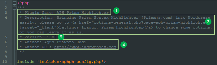Deskripsi Pada File PHP Plugin