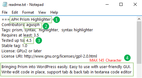 Detail Plugin Pada File readme.txt
