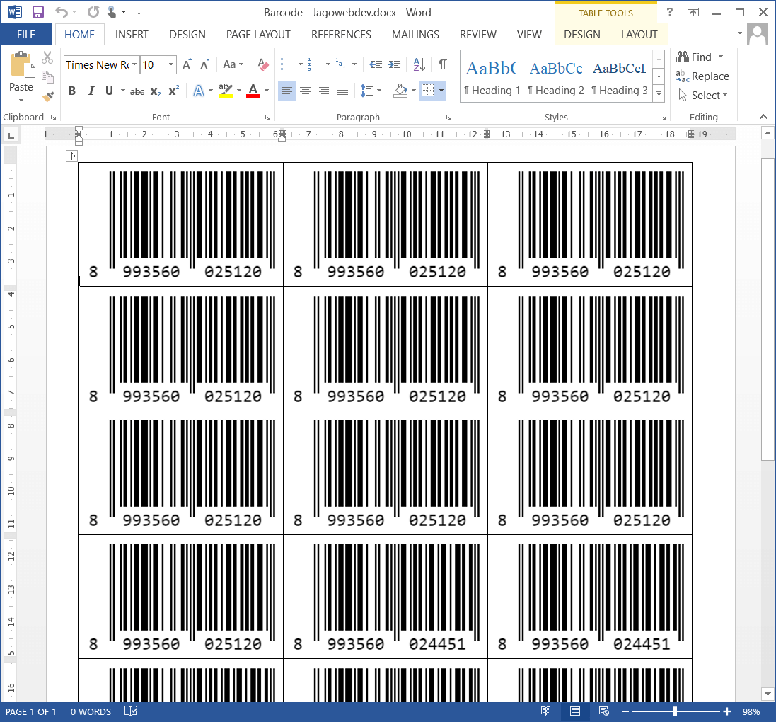 Ekspor Barcode ke Format Word